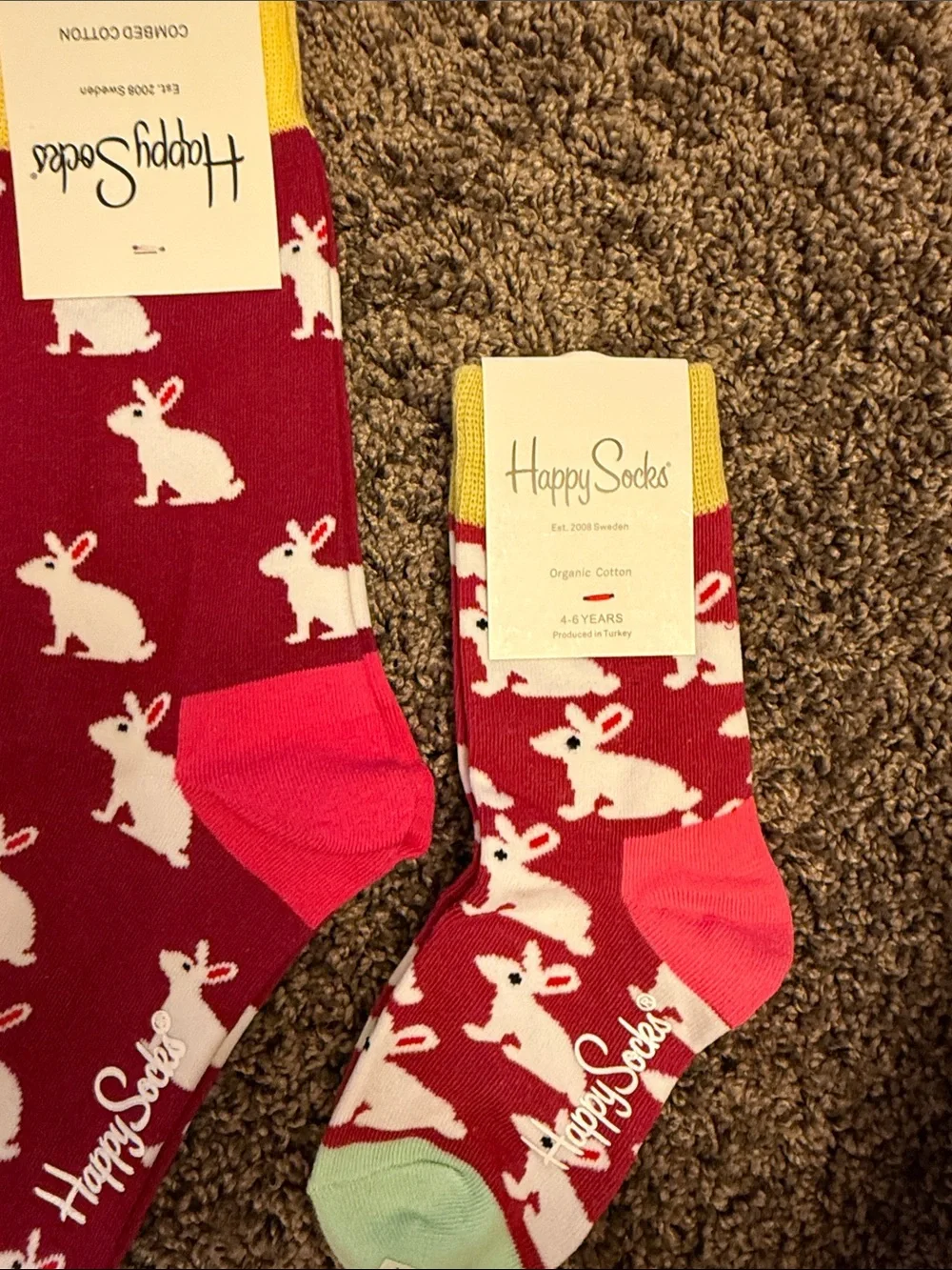 New Happy Socks magenta bunny print mommy and me socks